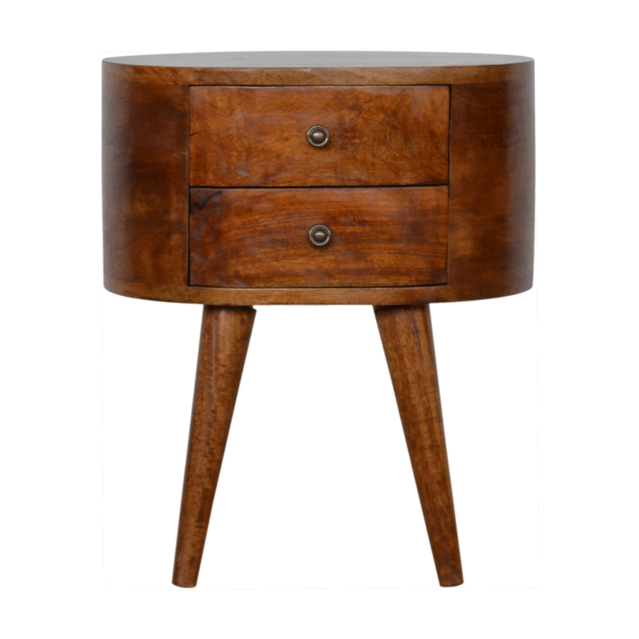 Rounded Open Solid Mango Wood Bedside Table Chestnut