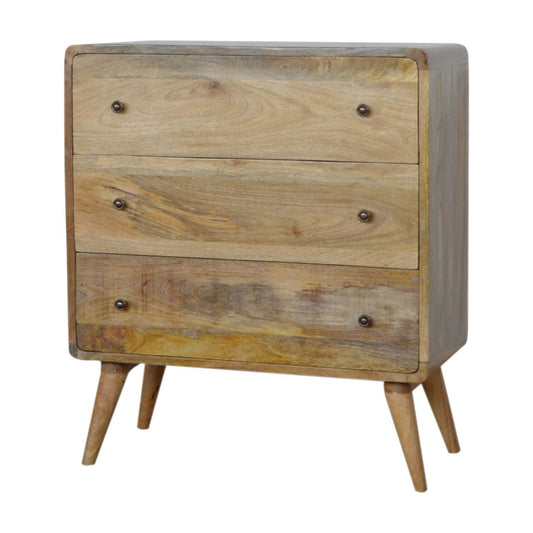 Curved 4 Drawer Solid Mango Wood Chest of Drawers Oak Finish