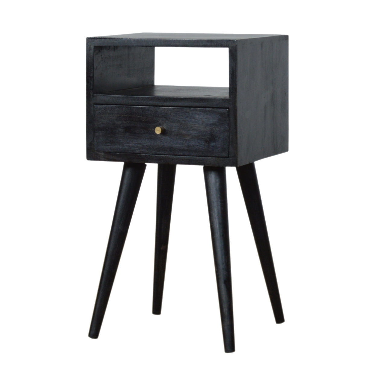 Compact Ash Black Solid Mango Wood Bedside Cabinet