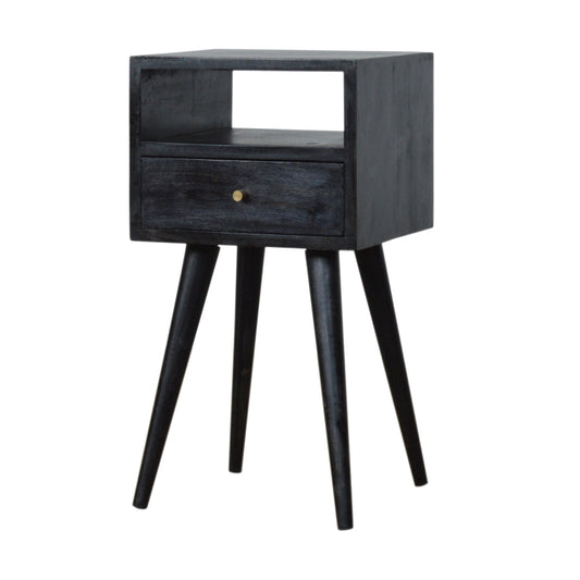 Compact Ash Black Solid Mango Wood Bedside Cabinet