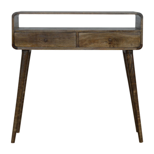 Curved Greywash Solid Mango Wood Tall Console Table