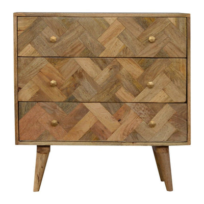 3 Drawer Zig-Zag Patchwork Solid Mango Wood Chest of Drawers