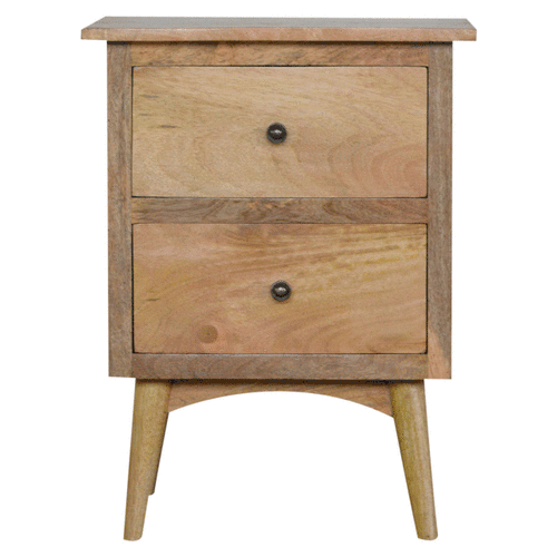 Nordic 2 Drawer Solid Mango Wood Bedside Table Natural