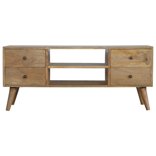 Nordic 4 Drawer Solid Mango Wood Entertainment TV Unit Oak