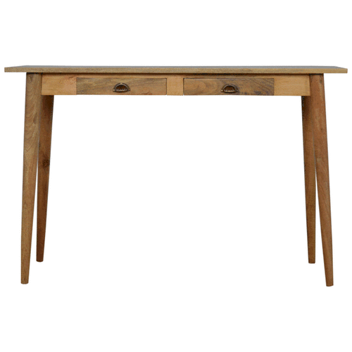 Nordic 2 Drawer Shell Handle Solid Mango Wood Writing Desk