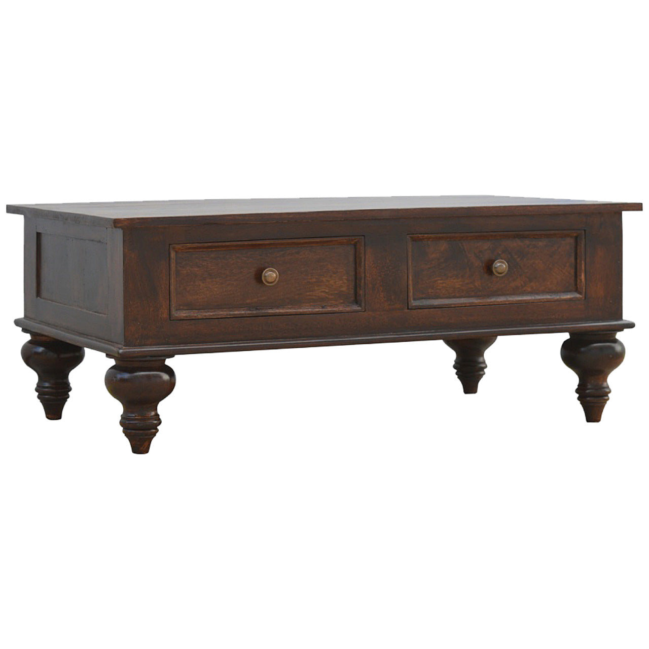 Turned Leg 4 Drawer Solid Mango Wood Coffee Table Natural