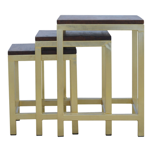 Nesting Chunky Gold Metallic Mango Wood Accent Stool Set of 3