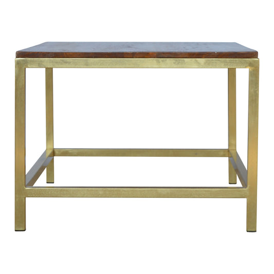 Gold Metallic Solid Mango Wood Rectangular Coffee Table