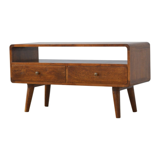 Curved Chestnut Solid Mango Wood Media Unit Low Board