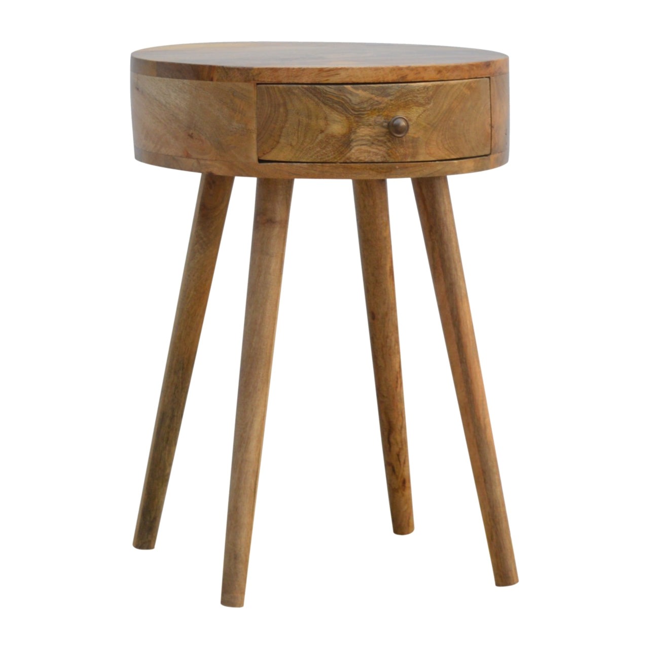 Circular Nordic Open Shelf Solid Mango Wood Bedside Cabinet