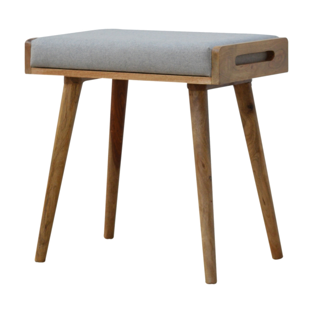 Grey Tweed Tray Top Footstool Solid Mango Wood Legs