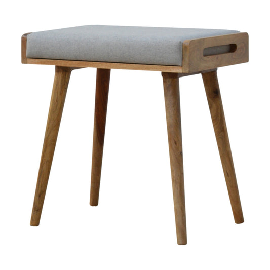 Grey Tweed Tray Top Footstool Solid Mango Wood Legs