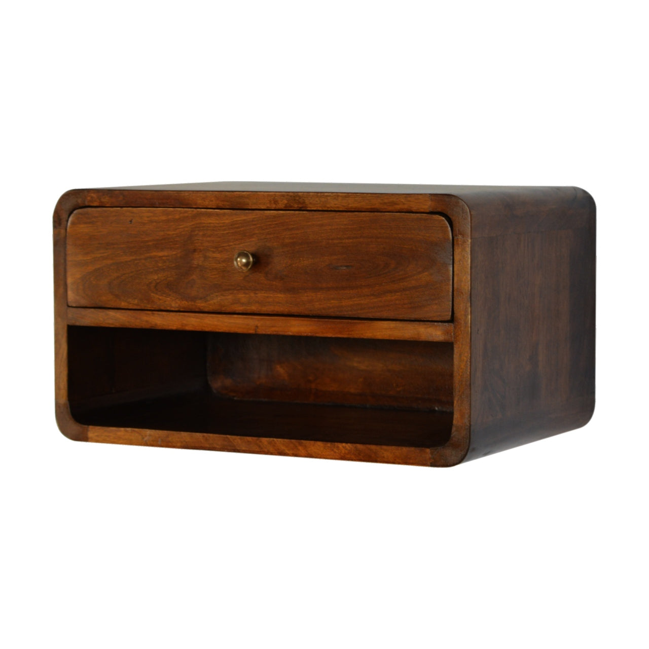 Floating Curved Wall Mounted Chestnut Bedside Nightstand Wood