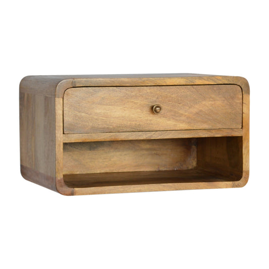 Wall Mounted Floating Curved Open Shelf Bedside Solid Wood Oak
