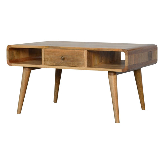Curved Solid Mango Wood Coffee Table Oak Finish