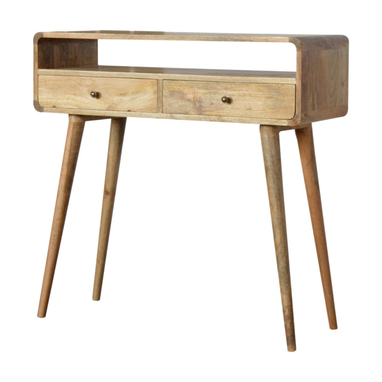 Curved Tall Solid Mango Wood Hallway Console Table Oak