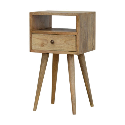 Compact Open Solid Mango Wood Bedside Table Natural Oak